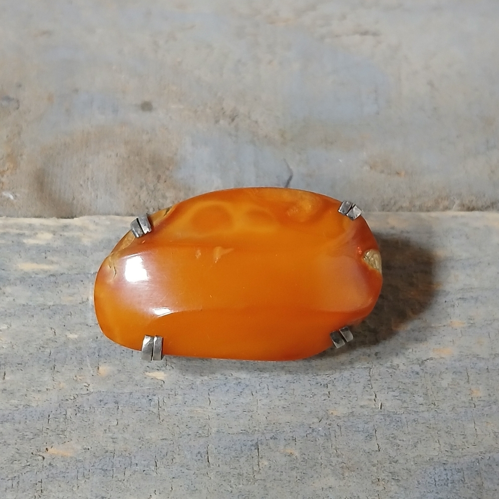 Antique .999 Silver Natural Butterscotch Egg Yolk Baltic Amber Brooch Pin Marked - Picture 6 of 16